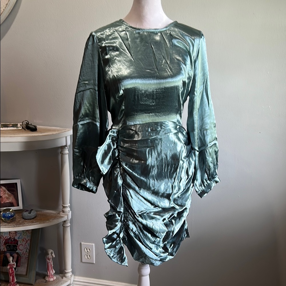 [Entro] Shiny Aquamarine Ruched Dress - Size Medium NWOT